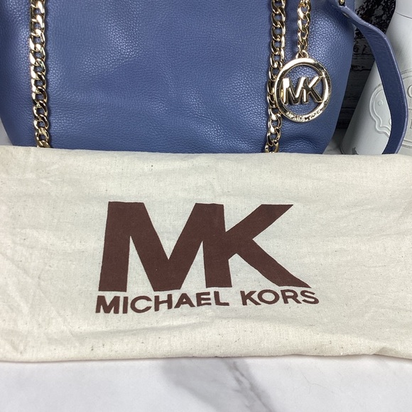 MICHAEL Michael Kors Slate Blue Denim Jet Set Shoulder Hand Bag Gold Chain - Picture 14 of 16